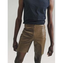 Lambskin Leather Shorts - Brown