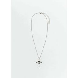 Heart Cross Necklace - Silver/Black