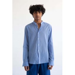 Liam Band Collar Long Sleeve Shirt - Light Blue/Blue Stripe