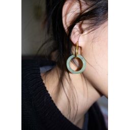 Amelie skinny jade stone hoop earrings - Green/Off White