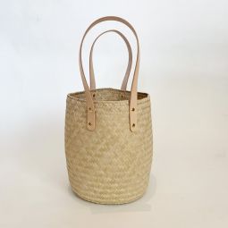 palm and natural leather basket bag