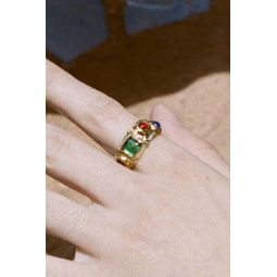 SUEDE GLASS RING - GREEN/BLUE/RED