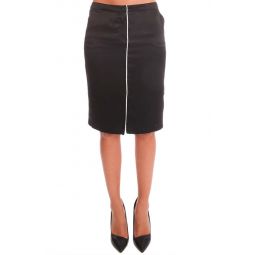 Self Piping Silk Pencil Skirt - Black/Snow Combo