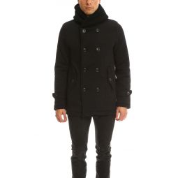 Hooded Double Breasted Coat - Black