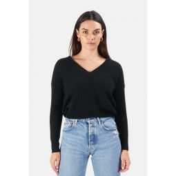 Cable Knit V-Neck Cashmere Sweater - Black