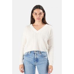 Cable Knit V-Neck Cashmere Sweater - White