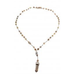 Picture Stones Necklace with Pendant - Beige/Stainless