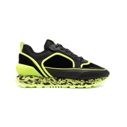 Velvet nylon and mesh Racer low top sneakers - Black/Fluorescent Green