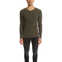 Incomplete Waffle Henley LS - Military Green