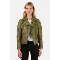 Perforated Skull Leather Jacket - Green