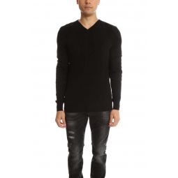 Quilted V Neck Sweater - Black