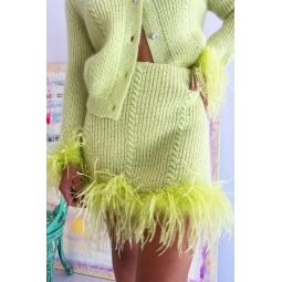 Feather Trim Cable Knit Skirt - Lime
