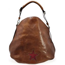 Leather Star Crossbody Shoulder Bag - Cognac