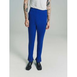 Astral Wool Rib Knit Flare Trouser - Blue