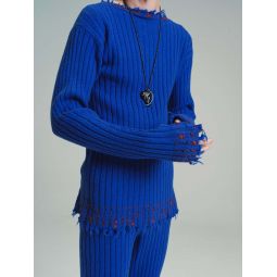 Wool Soft Ribbed Mending Sweater - Astral Blue