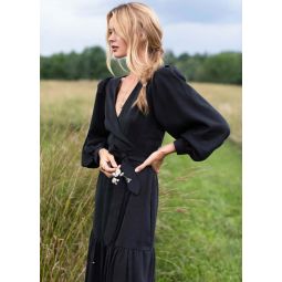 Marigot Tier Wrap Dress - Black Tencel