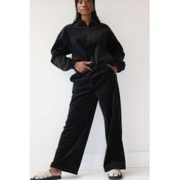Velour Fleece Drawstring Pants - Black