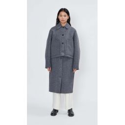Off Shoulder Washed Wool Inner Coat - Grey