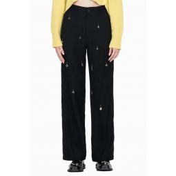 Jade Stone Embellished and Pleated Trousers - Black