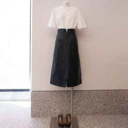 Lidia A-Line Leather Skirt - Black