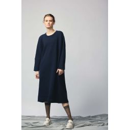 Pullover Wool Sweatshirt Dress - Navy
