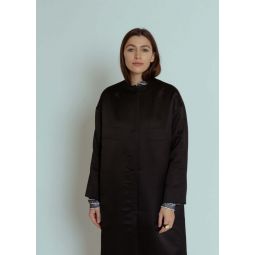 Woven Silk Wool Coat - Black