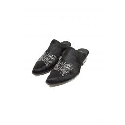 Papillon Embroidered Mule - Black Pony Hair
