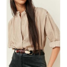 Sessun Side Collar Taupe Stripe Blouse Shirt