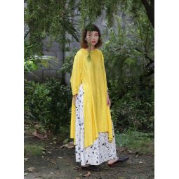 Shale Raglan Sleeve Side Slit o di Tunic/Dress - Yellow Floral Brocade