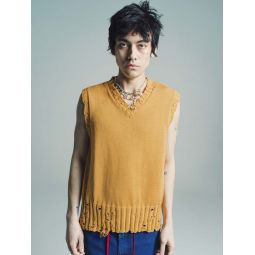 Cotton V-Neck Sweater Vest - Orange