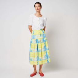 Womens Pearl Nacre Pattern Flared Skirt - Yellow/Blue