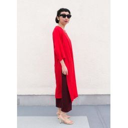 Ostra Raglan Sleeve Side Slit o di Tunic/Dress - Red Floral Brocade