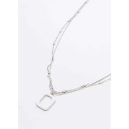 Department Square Necklace Set - White/Silver