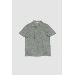 Linen Polo Shirt - Mid Grey Melange