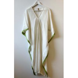 caftan with olive border - White