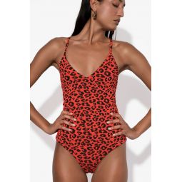 Emma One Piece Swimsuit - Black/Red Leopard Jacquard