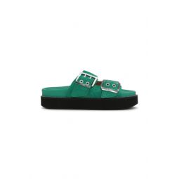 Wide Welt Chunky Buckle Flat Sandals - Kelly Green