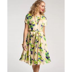 Anna Slope Arm Dress Tuileries - Oyster/Green