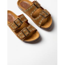Pool Suede Embroidery Slide - Tan
