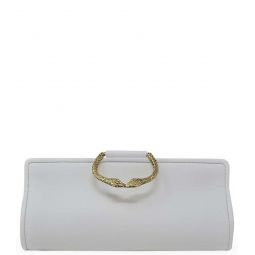 Leather Large Clutch W/ Snake Handle - White