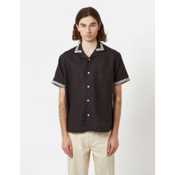 Hamsa Floral Short Sleeve Linen Shirt - Black