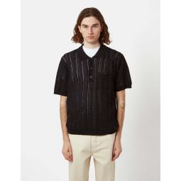Scallop Short Sleeve Slouchy Polo Shirt - Black
