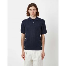 Cable Knit Polo - Navy Blue