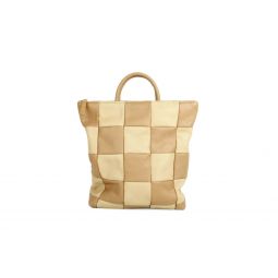 Checkered Leather Backpack - Tan