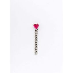 Single Chain And Pink Heart Earring - Silver