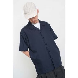 Side Slit Open Collar Shirt - Navy