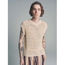 Knitted Trace Crochet Vest - Ecru