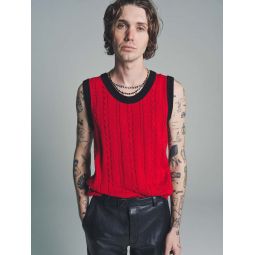 Cable Knit Tank Top - Red