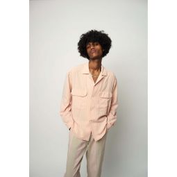 Soft Portuguese Lyocell Relaxed Oversized Leisure Shirt - Peach Pink Stripe