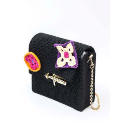 Handmade Crochet Bag With Pins - Black